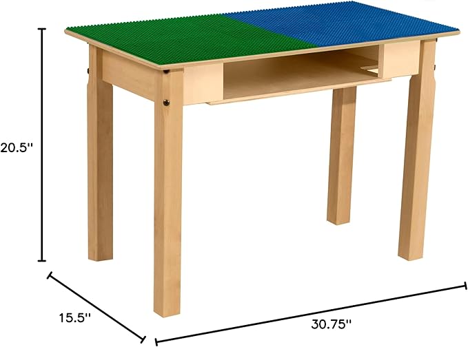 Contender Time-2-Play 30.75" Rectangular Blue & Green Lego Blocks Compatible Play Table with 20" Long Legs, Natural Finish Birch Children Activity Play Desk [Greenguard Gold Certified]