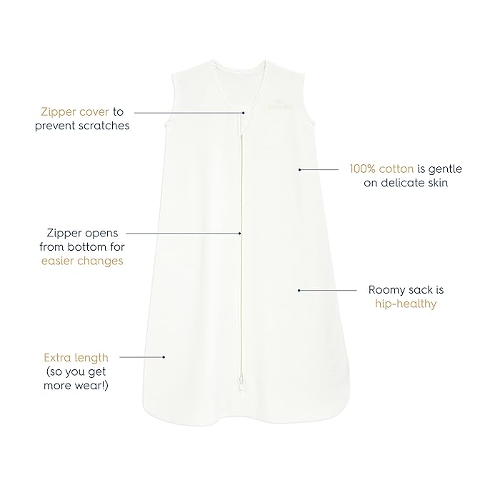 HALO SleepSack, 100% Cotton Wearable Blanket, Swaddle Transition Sleeping Bag, TOG 0.5, Cream, Large, 12-18 Months