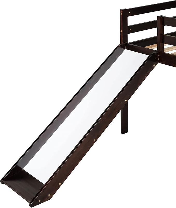 Loft Twin Bed Frame for Boys Girls Kids Toddler with Slide, Multifunctional Design, Twin (Espresso)