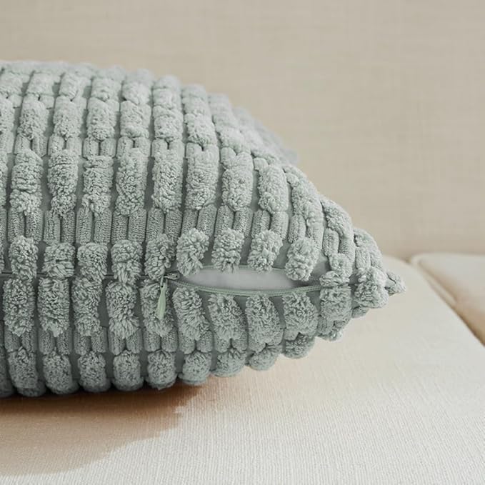 Fancy Homi 2 Packs Grey Blue Decorative Throw Pillow Covers 20x20 Inch for Living Room Couch Bed Sofa, Soft Striped Corduroy Square Cushion Case 50x50 cm, Rustic Farmhouse Boho Home Decor