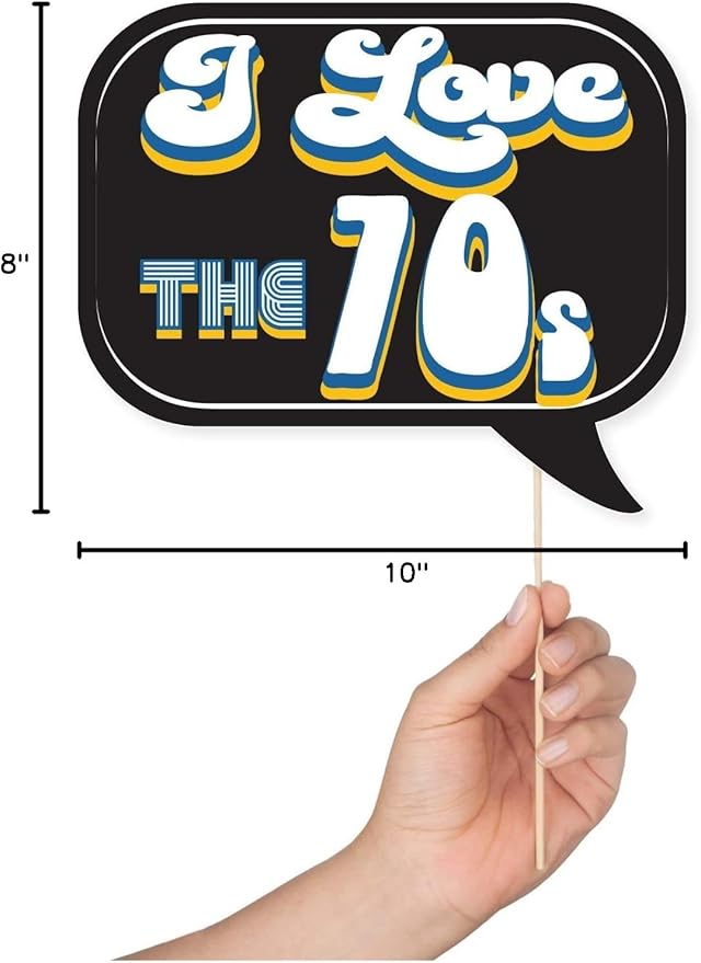 70s Photo Booth Props - 41-pc Disco Photo Booth Kit with 8 x 10-Inch Sign, 60 Adhesive Pads, 45 Sticks - Disco Photo Booth Props - 70's Party Props - 70s Decorations
