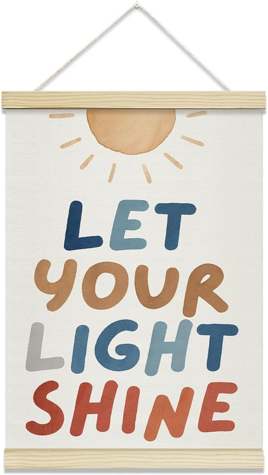 TRKAE Christian Nursery Canvas Poster Hanger Frame, Let Your Light Shine Wall Art for Kids, Sunshine Wall Decor for Classroom Preschool Bedroom -039