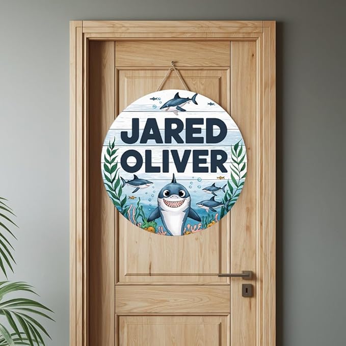 Personalized Name Signs for Kids Room, Shark Sign for Baby Door Decor, Newborn Gifts for Boy, Boys Nursery Wall Bedroom Decorations, Mother's Day Gifts for New Mom Dad Gift