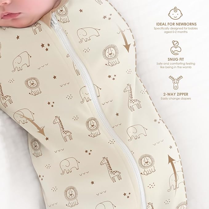 Baby Swaddle 0-2 Months, Cotton Arm-In Zipper Sleep Sack, Wearable Blankets Wrap for Newborn Infant Girls and Boys (Woodland Animal, Pack of 1)