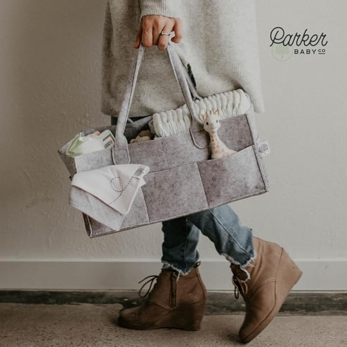 Parker Baby Co. Diaper Caddy - Nursery Storage Bin and Car Organizer for Diapers and Baby Wipes - Gray, Large
