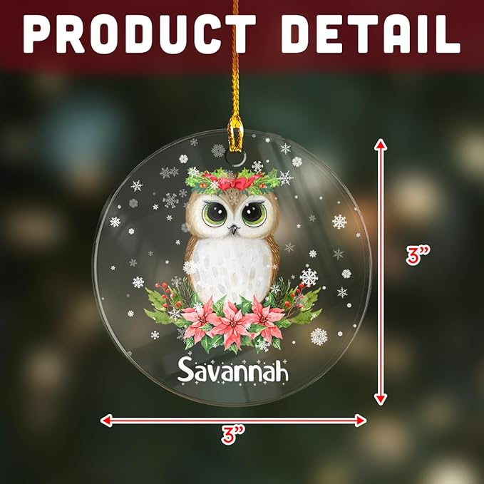 wowcugi Personalized Owl Ornament Custom Name Customized Christmas Ornament Acrylic Ornaments Gifts for Girl Women Boys Kids Animal Lovers Xmas Hanging Tree Decorations