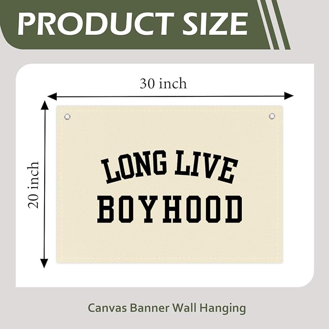 Long Live Boyhood Boys Room Decor - Linen Nursery Banner for Toddler Room Decoration, Farmhouse Kids Wall Hanging, Canvas Banner Flag for Baby Shower, Birthday Gift - A15