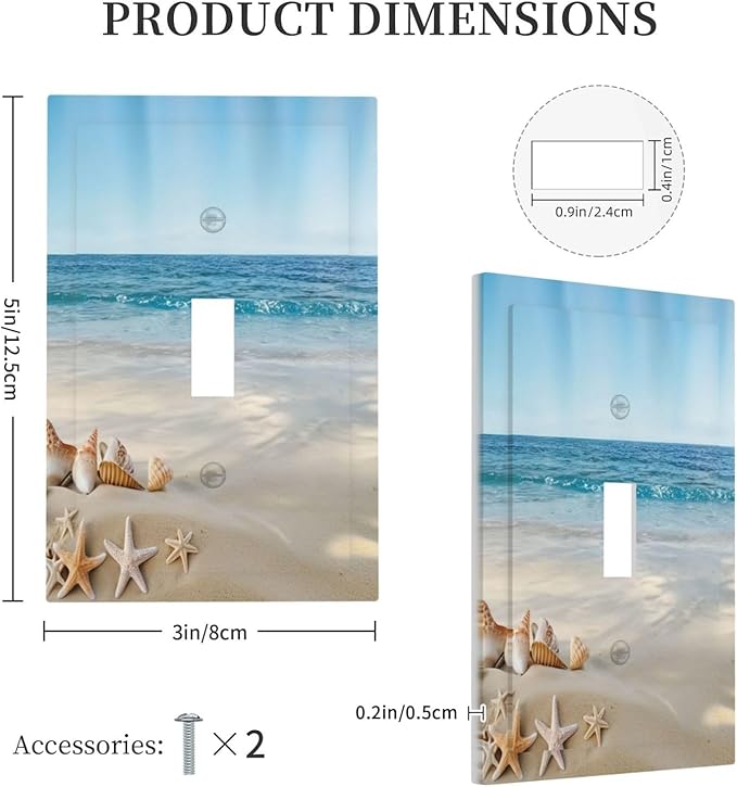 Light Switch Cover Plate Summer Beach Starfish Shells 1 Gang Switch Plate Covers Single Toggle Wall Plates Decorative Electrical Faceplate for Bathroom Home Decor