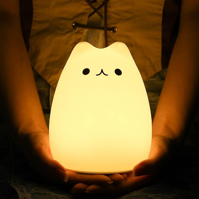 ZKLiLi Cute Remote Cat Nursery Night Lights USB Rechargeable Cat Lamp Nightlight Birthday Christmas Gift with Warm White and 7-Color Breathing Modes for Kids Baby Children (renqimao)