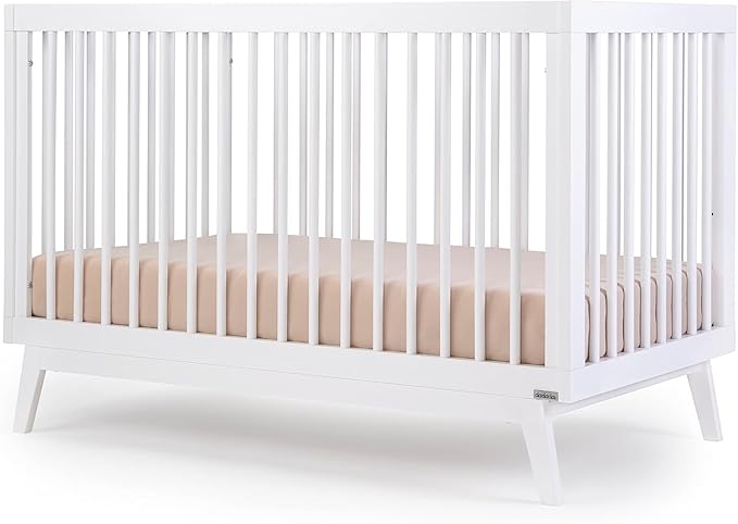 dadada Baby Soho 3 in 1 Convertible Wooden Crib to Toddler Bed - Made in Italy, GREENGUARD Gold Certified, Baby-Safe Finish, Sustainable Beech Wood, Modern Design, 3 Adjustable Heights (White)