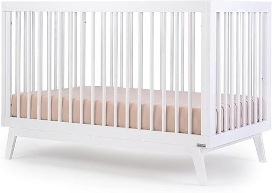dadada Baby Soho 3 in 1 Convertible Wooden Crib to Toddler Bed - Made in Italy, GREENGUARD Gold Certified, Baby-Safe Finish, Sustainable Beech Wood, Modern Design, 3 Adjustable Heights (White)