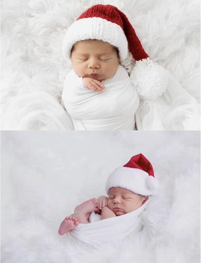 Christmas Newborn Photography Props Swaddle Snow White Wraps with Santa Hats for Baby Boys Girls Photo Props Shoot