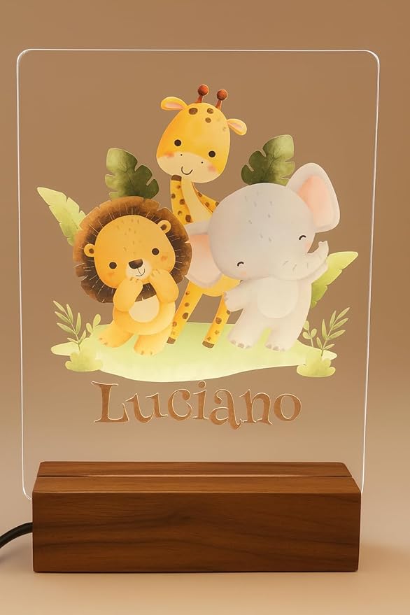 Personalized Led Night Light Name for Kids, Custom Cute Forest Animals with Wooden Base Bedroom Decor, Personalized Baby Gifts for Girls Boys Nursery