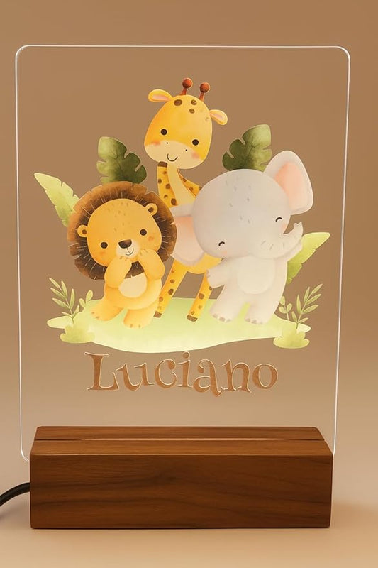 Personalized Led Night Light Name for Kids, Custom Cute Forest Animals with Wooden Base Bedroom Decor, Personalized Baby Gifts for Girls Boys Nursery