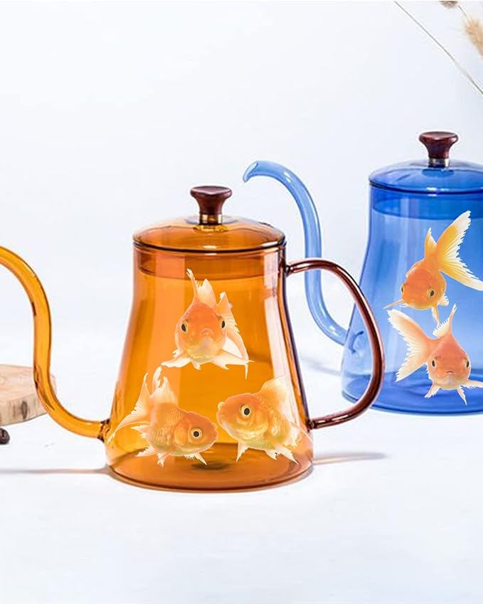 Generic Small Goldfish Decal Stickers: 12 Realistic Little Goldfish, Transparent Vinyl, Wall, Window, Car, Luggage, Orange, Animal Print, Reusable
