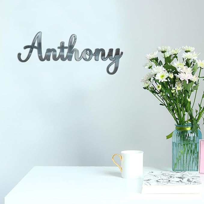 Custom Acrylic Mirror Name Sign, Personalized Mirror Wall Nursery Name Sign,Silver Gold Rose Gold Mirror Acrylic Sign,Glitter Name Baby Name Wall Art Sign Room Decor Party Decoration (style 2)