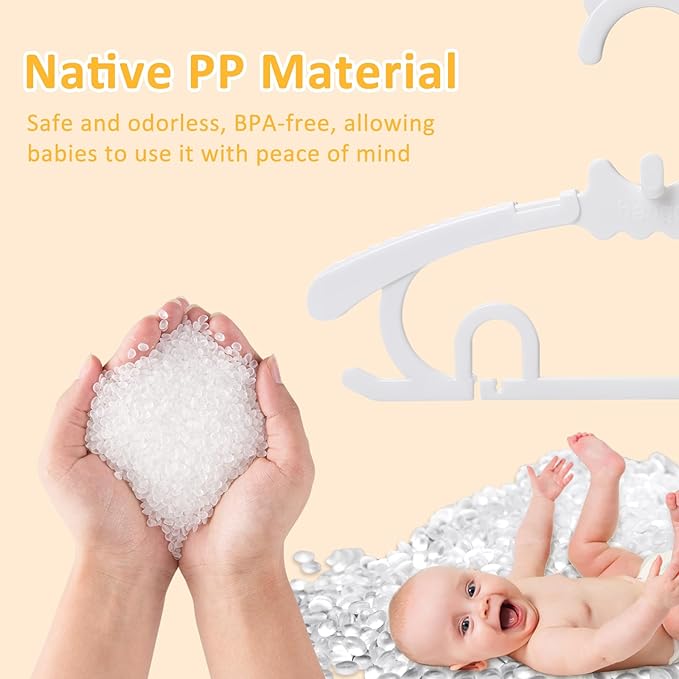 80 Pack Baby Clothes Hangers with 32 Clips, 11-15 inch Adjustable Kid Hanger, Multifunctional Children Hanger for Girl Boy Toddler Kids Child(White)