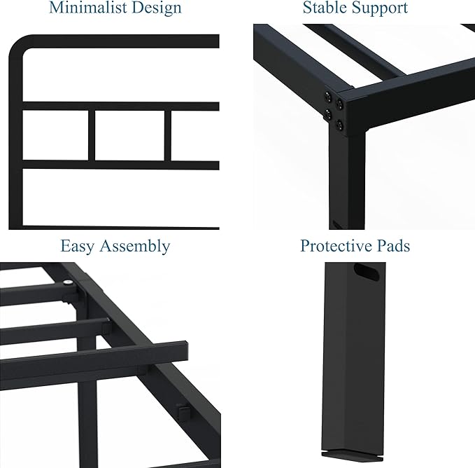 Twin Bed Frames with Headboard 18 Inch, Metal Platform No Box Spring Needed Heavy Duty Steel Slat Mattress Foundation/Easy Assembly/Noise Free/Black