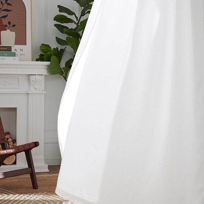 jinchan White Linen Blend Curtains for Bedroom 72 Inch Length 2 Panels Curtains for Bathroom, 50 Inch Wide Farmhouse Drapes with Rod Pocket Back Tab(50W x 72L, White)