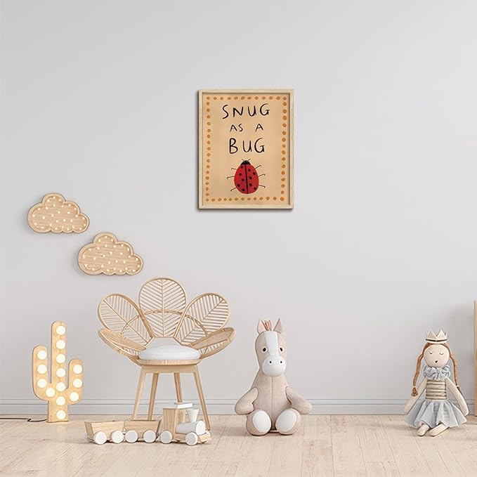 KISSFOX Framed Wall Art Nursery Wall Decor Ladybug Pictures Sung As A Bug Canvas Art Cute Insect Paintings Artwork For Kids Children Boys Girls Room