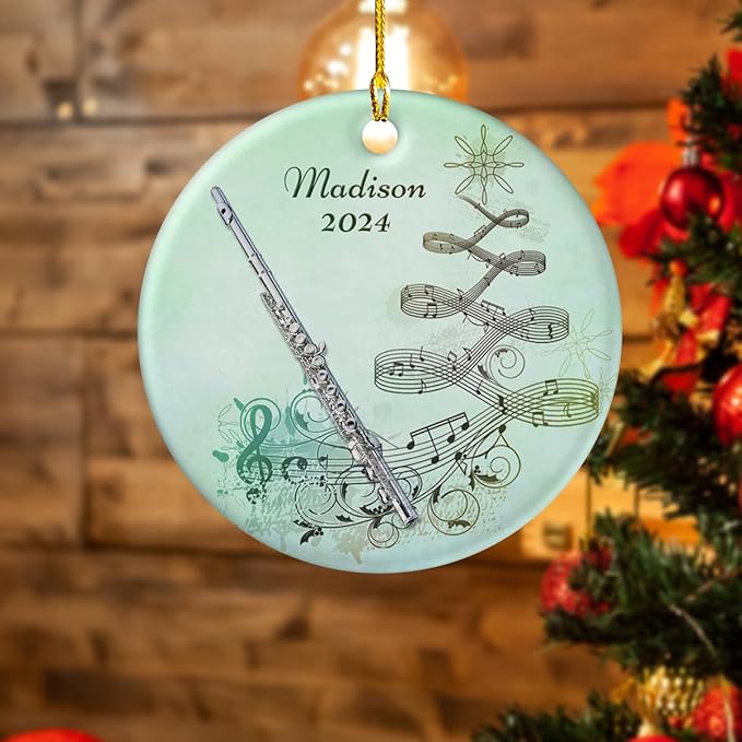 wowcugi Flute Ornament Personalized Instrument Ornaments for Christmas Tree Xmas Tree Decorations Keepsake Gifts for Band Instruments Music Lovers