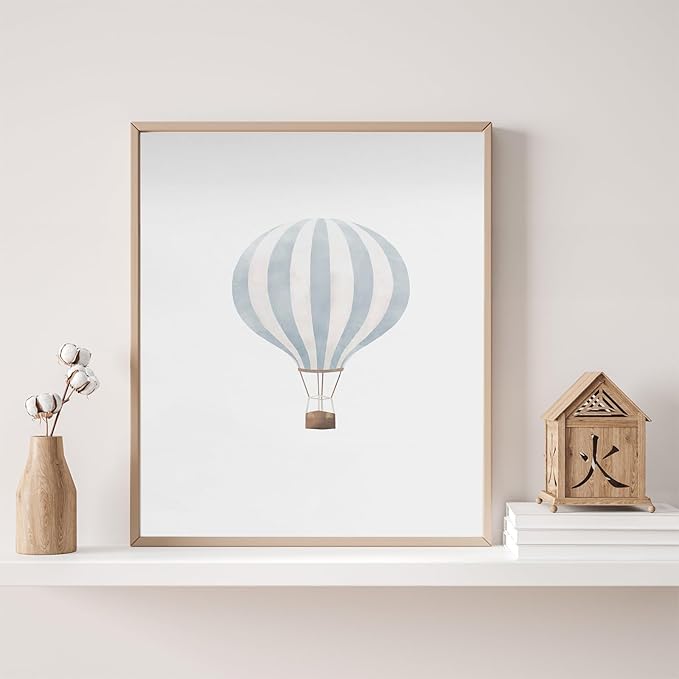 Blue Hot Air Balloon Plane Train Prints Wall Art Decor Vintage Travel Boy Nursery Wall Art Watercolor Toddler Art Blue Hot Air Balloon Plane Train Prints Bedroom Home Decor Nursery No Frame 12x16inch