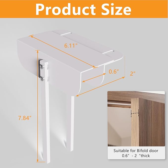 Adjustable Bifold Door Lock - Metal Child & Pet Proof Safety Locks for Cabinets, Closets, Pantry (0.6"-2" Door Thickness) No Drill Installation, White Finish w/Spare Screws (2 Pack)