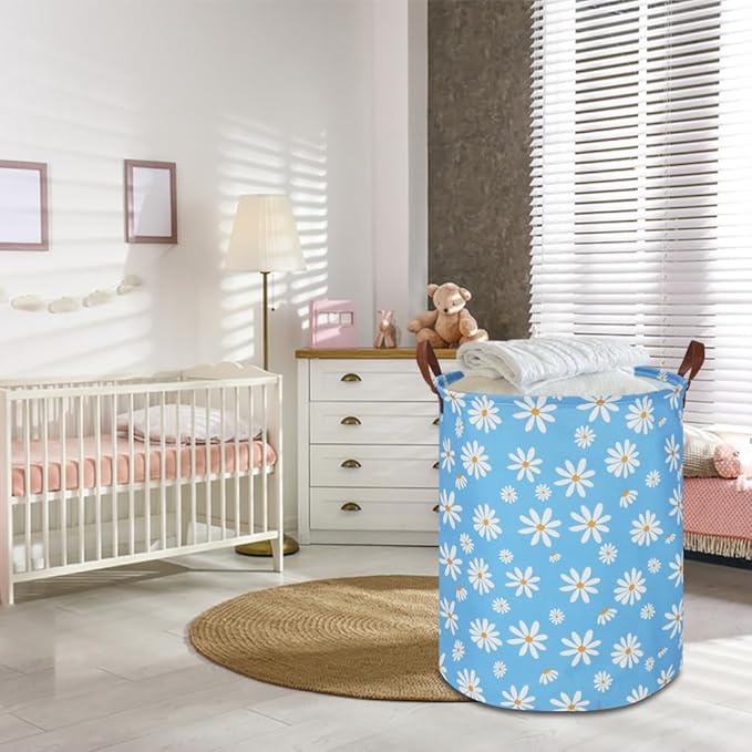 Kids Laundry Hamper,Blue Laundry Basket,Baby Nursery Hamper,Waterproof Toys Storage Bin,Clothes Organizer,Gift Basket,Room Decor(Daisy)