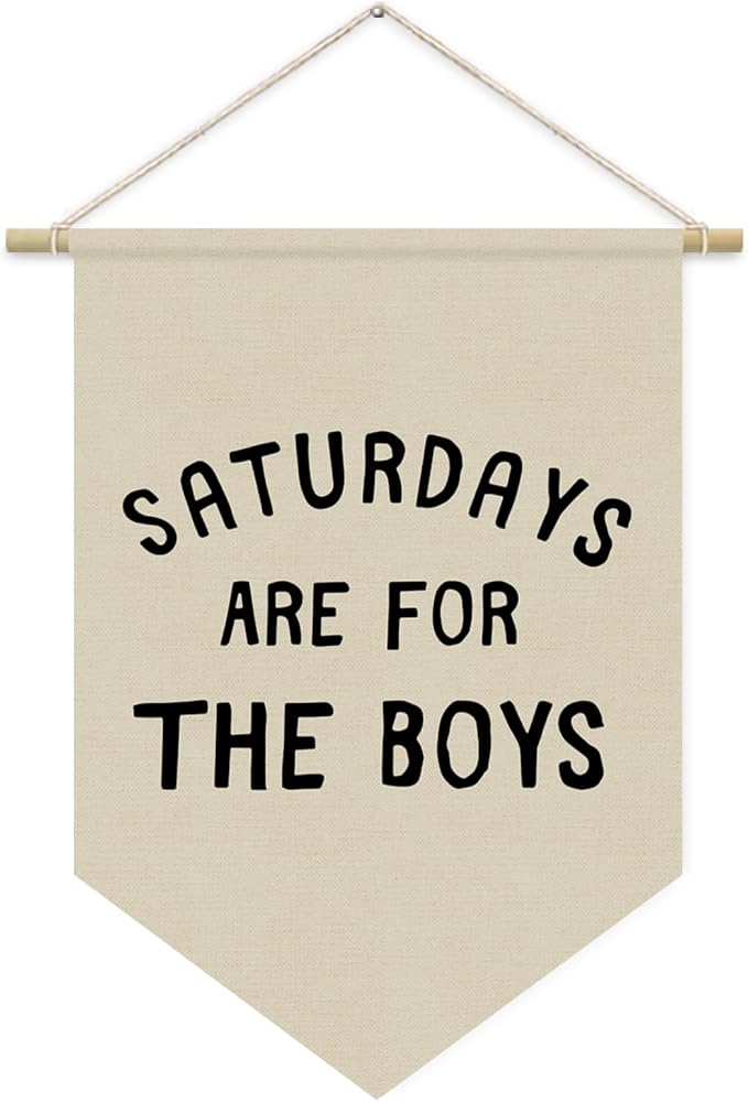 Saturdays Pennant Flag Banner, Boys Room Wall Hanging Decor for Playroom