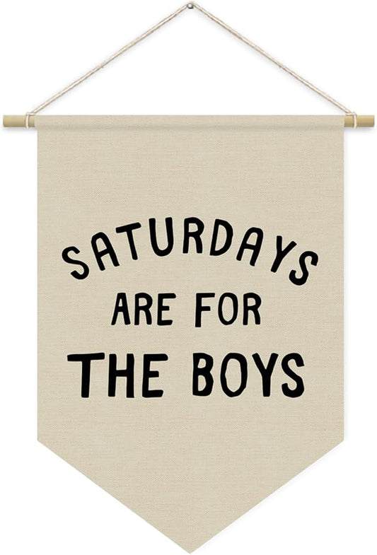 Saturdays Pennant Flag Banner, Boys Room Wall Hanging Decor for Playroom