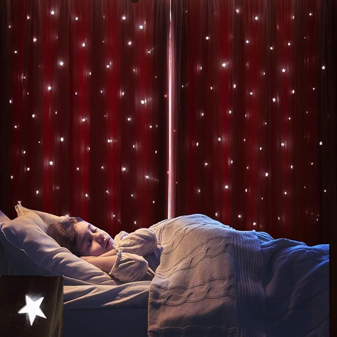 Pink Curtains for Girls Room- Aesthetic Star Cutout Blackout Double Layer with Sheer Overlay, 63 Inch Length 2 Panels Kids Bedroom Curtain Cute Nursery Decor Drapes