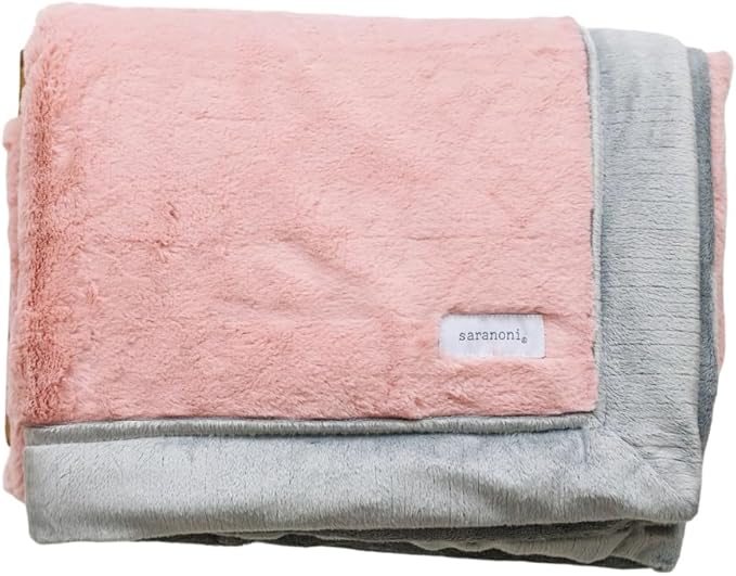 SARANONI Luxury Lush Kids Blanket | Ultra-Soft & Cozy Plush Comfy Blankets for Kids & Teens | Light Pink/Gray - 40” x 60”