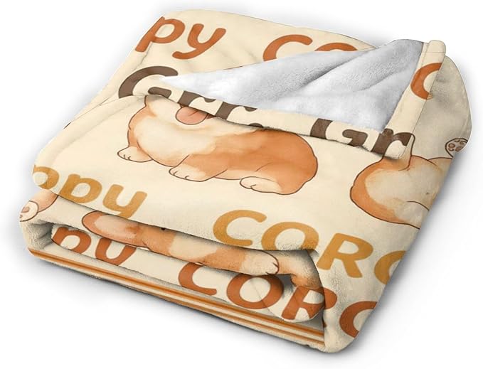 Cute Corgi Throw Blanket Nursery Soft Cozy Fleece Fuzzy Plush Warm Stuff Puppy Dog Bedding Blanket Gifts for Corgi Lovers Boys Girls Kids Adult Men Women 50"X60"