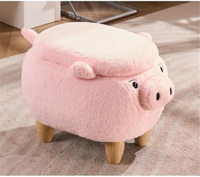 Home 2 Office Pig Storage Ottoman Stool for Bedroom, Playroom or Nursery Decor, Soft Animal-Shaped Ottoman with Wooden Legs