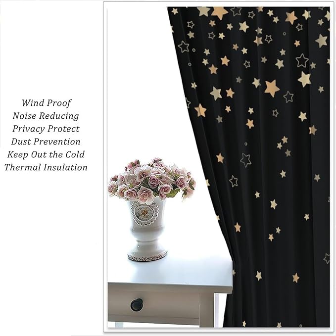 Star Celestial Blackout Curtain, Space Funny Fantasy Galaxy Starry Night Window Curtain for Kids Bedroom Nursery Toddler Room 63" W X 63" L