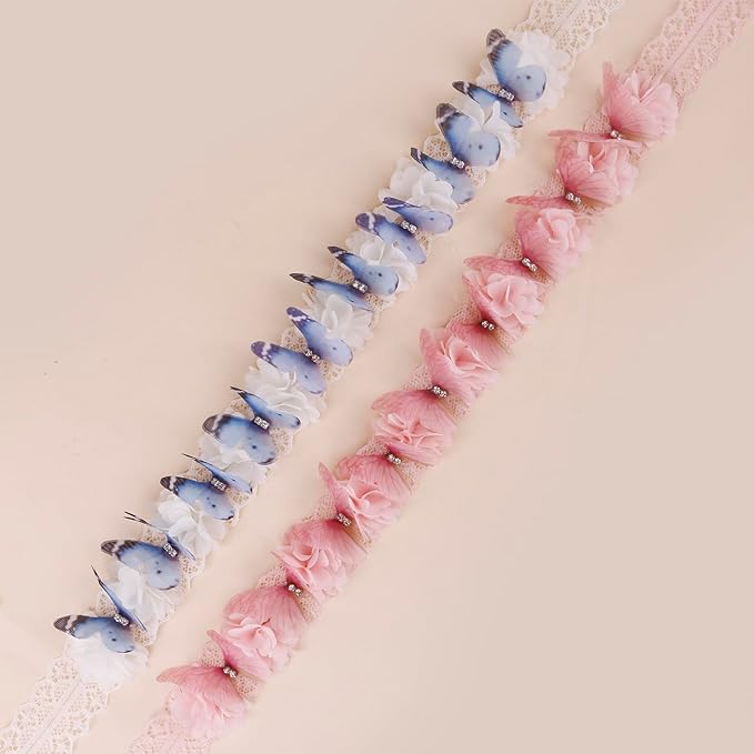 Hairband 2pcs Children Girl's Adjustable Lace Headbands with Flower Hair Accessories for Children (lace-2)