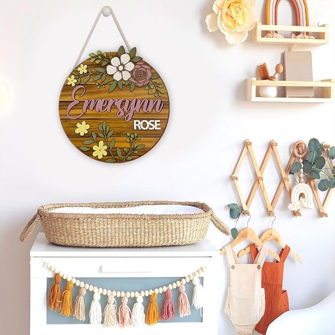 Personalized Wooden Name Sign with Floral Design | Custom Door Sign for Nursery Wall Decor, Bedroom Wall Art, Girls Room Decoration, Playroom Wall Hanging