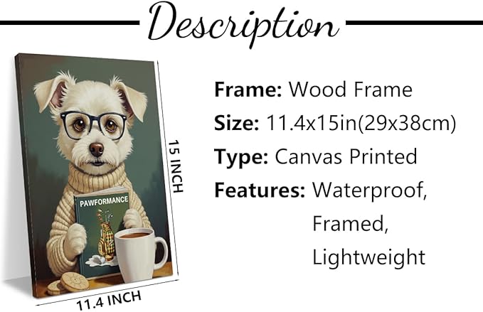 GHUSDFM Cute Retro Animals Dog Book Lovers Gifts Bookish Gifts Wall Decor Canvas Wall Art Vintage Funny Pet Reading Poster Home Living Room Kitchen Dining Room Decorations Paintings 11.5X14.5 Inch