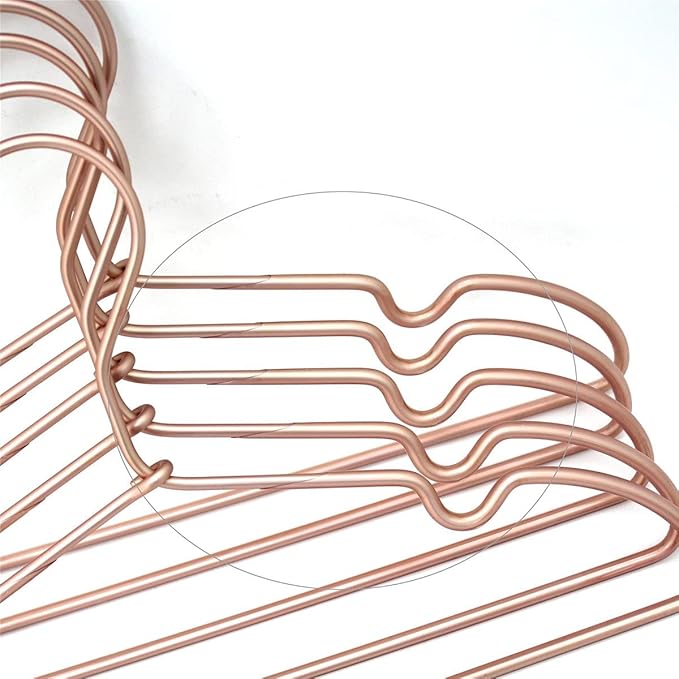 New Born Clothes Hangers Non Slip 12.5“ Rose Gold Copper Wire Children Coat Suit Metal Hanger, 10 Pack Baby Closet Dividers for Nursery Pants Display Organizer for Infant Clothing