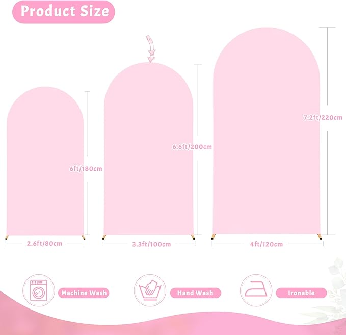 6.6FT Baby Pink Arch Cover,Spandex Fitted Wedding Arch Stand Covers Round Top Chiara Backdrop Cover for Birthday Party Ceremony Banquet Decoration