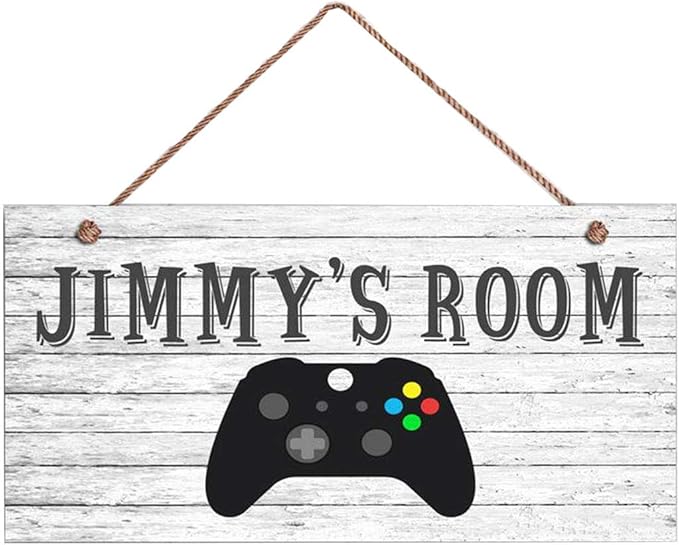 XIUXZMM Personalized Name's Sign Gamer's Sign, Rustic Game Controller Room Sign,Customized Kid's Name Kids Door Sign Nursery Art