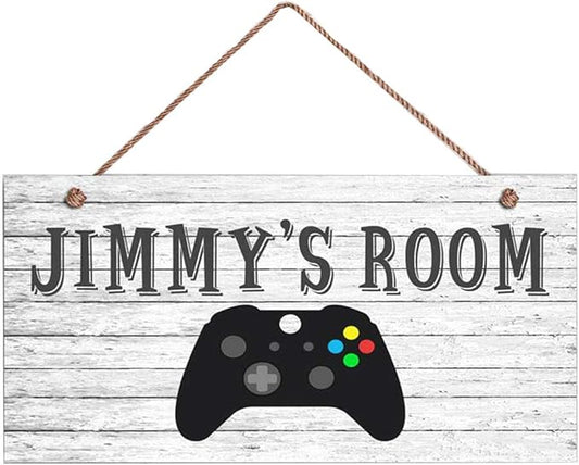XIUXZMM Personalized Name's Sign Gamer's Sign, Rustic Game Controller Room Sign,Customized Kid's Name Kids Door Sign Nursery Art