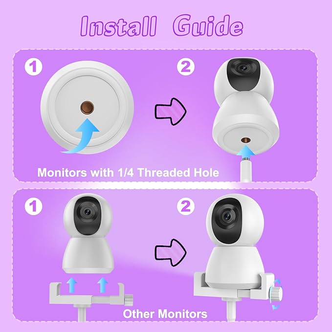 Baby Monitor Mount - Universal Adjustable Monitor Flex Stand for Hello Baby, Nanit Pro, Infant Optics, VTech & Most Baby Monitors - Detachable Arm Camera Clip Mount with Cute Stickers for Crib