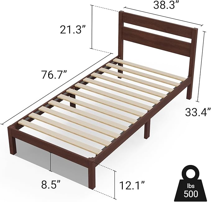 LIFEMENT Classic Wood Platform Bed Frame with Headboard, Essential, Noise Free, Under Bed Storage, No Box Spring Needed, Easy Assembly (Walnut, Twin)