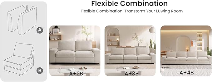 TEKAMON Middle Seat with Storage, Modular Sofa Couch, Beige