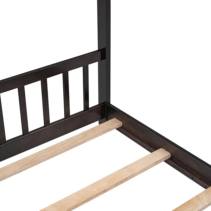 Ball & Cast Full Size Floor Bed,Low to Ground Design Montessori Bed with Roof,Toddler House Bed Frame W/Slats,No Box Spring Needed,for Girls Boys,Espresso