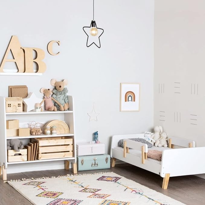 Dadada Muse Toddler Bed with 2 Removable Safety Rails. Low Profile Montessori Bed for Kids. Sturdy Solid Wood Frame, Fits Standard Crib Mattress, Easy to Assemble, Toddler Bed for Boys & Girls - White