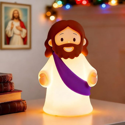 Jesus Night Light Rechargeable Bedside Night Light Dimmable Silicone LED Light Ideal for Religious Gatherings, Gifts for Sunday School, Baptism Presents, Easter Egg Decorations (Purple)