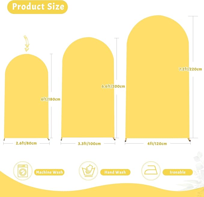 6FT Wedding Arch Cover Yellow Gold Spandex Fitted Wedding Arch Stand Covers Round Top Chiara Backdrop Cover for Birthday Party Ceremony Banquet Decoration
