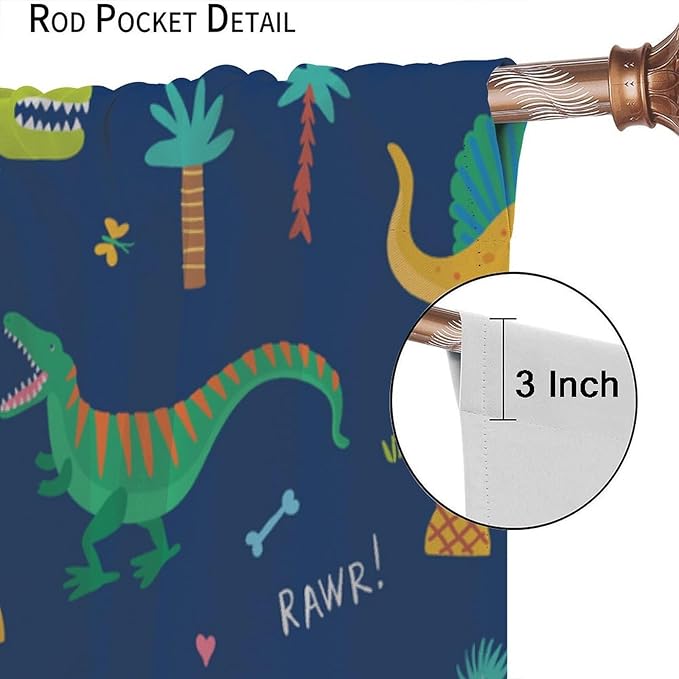 Funny Dinosaur Blackout Curtains Colorful Cartoon Animals Dino Tropical Plant Art Print for Kids Boys Bedroom Living Room Rod Pocket Decoration Window Drapes 2 Panels W31.5xL63in